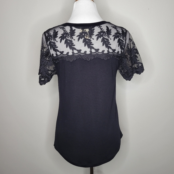 Pen‎ & Paper Black Crew Neck Lace Sleeve Top Size Large - Picture 6 of 8